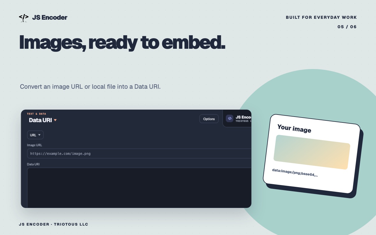 Data URI conversion tool in JS Encoder