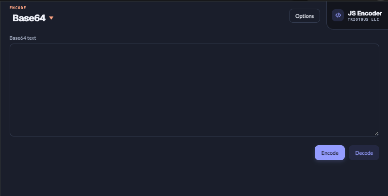 Base64 tool in the dark theme